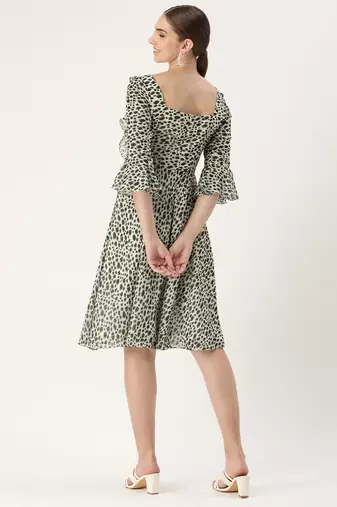 Ethnovog Ready To Wear Cream Georgette Digital Printed Dress
