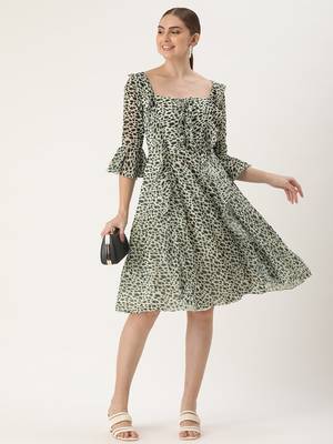 Ethnovog Ready To Wear Cream Georgette Digital Printed Dress 5