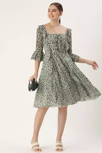 Ethnovog Ready To Wear Cream Georgette Digital Printed Dress
