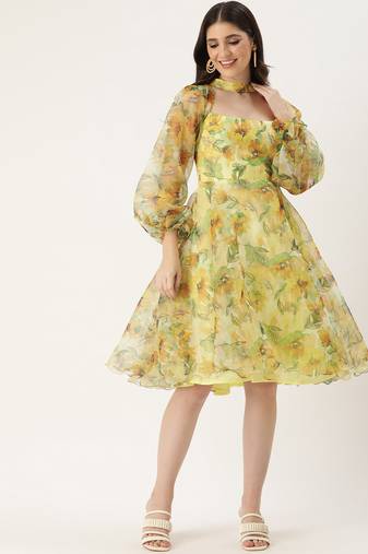 Ethnovog Ready To Wear Yellow Organza Mini Dress