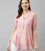 Keri perry women's pale pink georgette floral flared western top