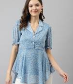 Keri perry women's light blue georgette floral flared western top