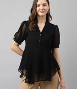 Keri perry women's black georgette solid flared western top