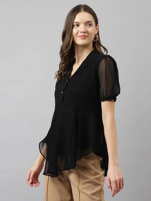 Keri perry women's black georgette solid flared western top 2