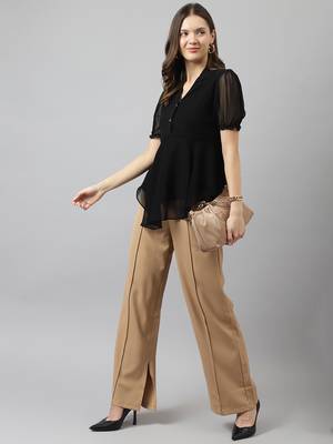 Keri perry women's black georgette solid flared western top 3