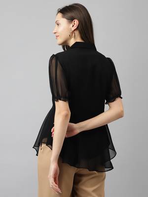 Keri perry women's black georgette solid flared western top 4