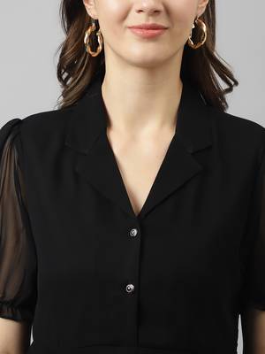 Keri perry women's black georgette solid flared western top 5