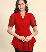 Keri perry women's red georgette solid high low western top