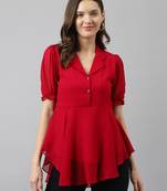Keri perry women's red georgette solid high low western top