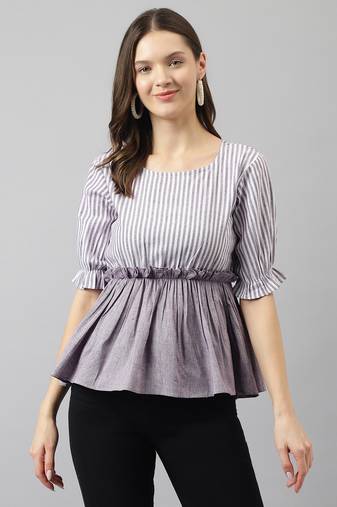 Keri perry women's purple cotton colorblock peplum western top
