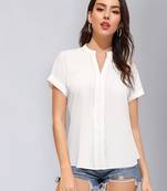 Keri perry women's white rayon solid straight western top