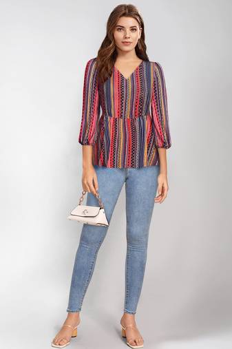 Keri perry women's multicolour polyester stripe flared western top