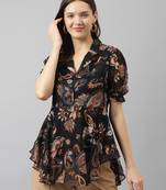 Keri perry women's black georgette paisley flared western top