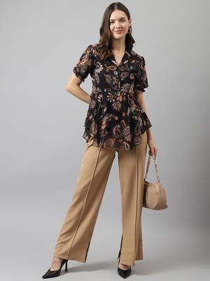Keri perry women's black georgette paisley flared western top 3