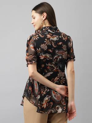 Keri perry women's black georgette paisley flared western top 4