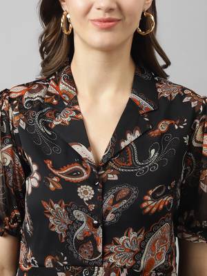 Keri perry women's black georgette paisley flared western top 5