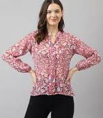 Keri perry women's peach georgette floral straight western top