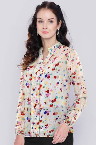 Keri perry women's off-white georgette polka dot straight western top