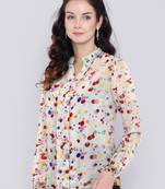 Keri perry women's off-white georgette polka dot straight western top