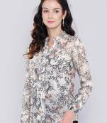 Keri perry women's grey georgette botanical print straight western top