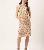 Ethnovog Ready To Wear Beige Rayon Print Dress