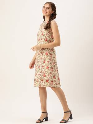 Ethnovog Ready To Wear Beige Rayon Print Dress 3