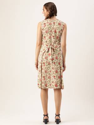 Ethnovog Ready To Wear Beige Rayon Print Dress 4