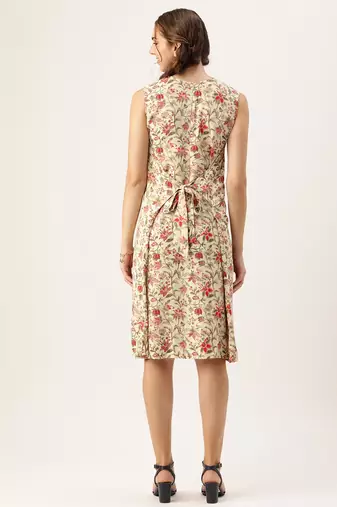 Ethnovog Ready To Wear Beige Rayon Print Dress