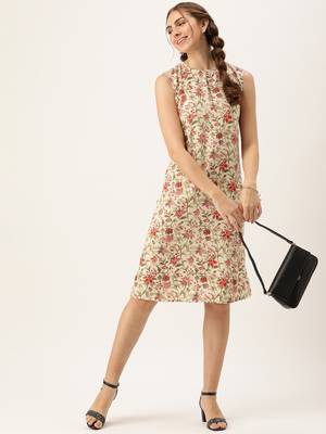 Ethnovog Ready To Wear Beige Rayon Print Dress 5