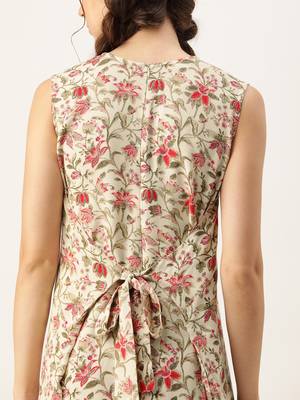 Ethnovog Ready To Wear Beige Rayon Print Dress 6