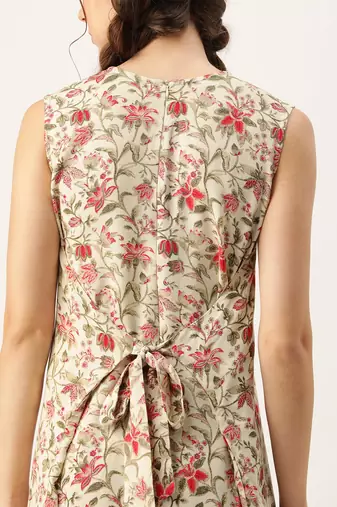 Ethnovog Ready To Wear Beige Rayon Print Dress