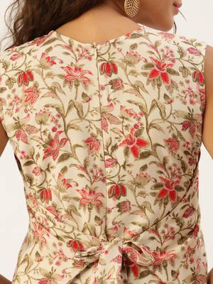 Ethnovog Ready To Wear Beige Rayon Print Dress 7