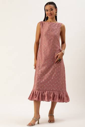 Ethnovog Ready To Wear Peach Art Silk Foil Print Dress
