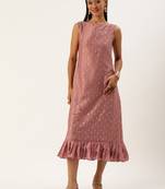 Ethnovog Ready To Wear Peach Art Silk Foil Print Dress