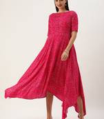 Ethnovog Ready To Wear Pink Bandhani Printed Rayon Dress