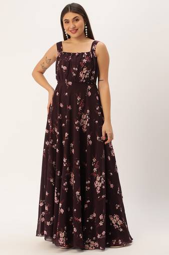 Ethnovog Ready To Wear Purple Georgette Digital Printed Dress