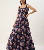 Ethnovog Ready To Wear Blue Georgette Digital Printed Dress