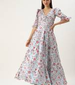 Ethnovog Ready To Wear Pale Blue Lily Art Silk Printed Gown