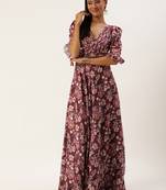 Ethnovog Ready To Wear Maroon Art Silk Printed Gown