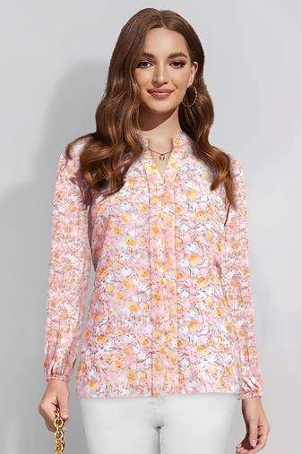 Keri perry women's peach georgette floral straight western top