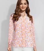 Keri perry women's peach georgette floral straight western top