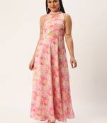 Ethnovog Ready To Wear Multicolored Georgette Printed Halter Neck Dress