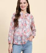 Keri perry women's grey georgette floral straight western top
