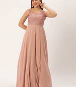 Ethnovog Ready To Wear Pink Foil Printed Net Godet Dress