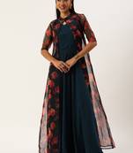 Ethnovog Ready To Wear Multicolored Organza Jacket N Teal Blue Dress