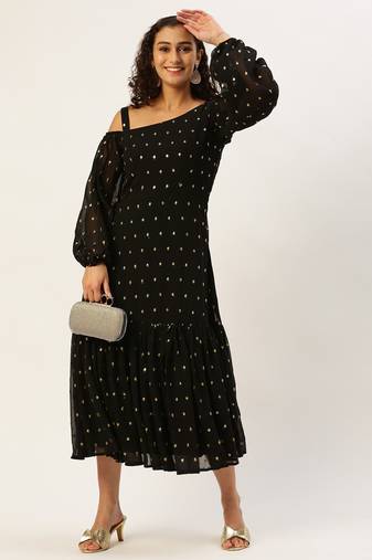 Ethnovog Ready To Wear Black Georgette Embroidered Dress