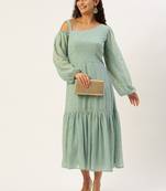 Ethnovog Ready To Wear Green Georgette Embroidered Dress