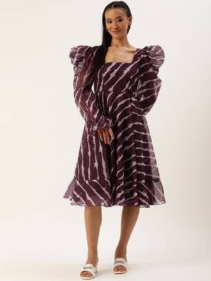 Ethnovog Ready To Wear Wine Digital Printed Organza Dress 1