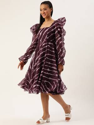 Ethnovog Ready To Wear Wine Digital Printed Organza Dress 3