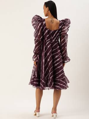 Ethnovog Ready To Wear Wine Digital Printed Organza Dress 4